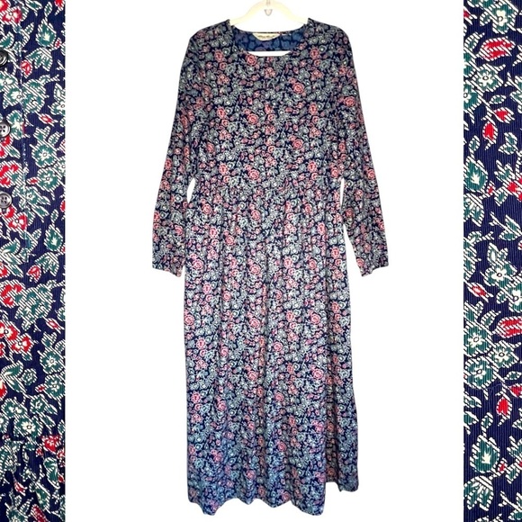 Vintage Dresses & Skirts - Vintage 80s Eddie Bauer Cottagecore Ditzy Print Floral Maxi Dress Size Large